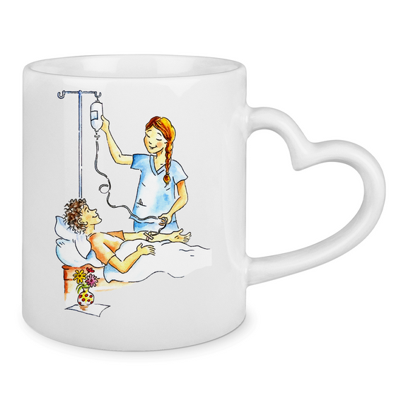 Tasse mit Herzhenkel Ärztin /Krankenschwester mit Patient